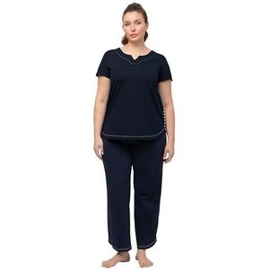 Ulla Popken Dames grote maten plus size pyjama, oversized, tuniekhals, mouwloos 815436, nachtblauw, 46-48