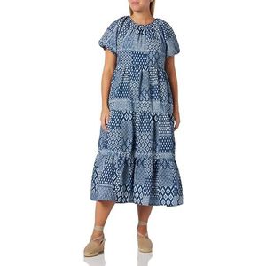baradello Maxi-jurk voor dames, korte mouwen, Donker mariner print, S