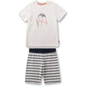 Sanetta Kinderpyjama voor jongens, korte shorty, 100% biologisch katoen, wit pebble, 92 cm
