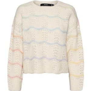 VERO MODA VMHATTY LS O-Neck Stitch Pullover Boo, Birch/Stripes: w Space Dye, XL