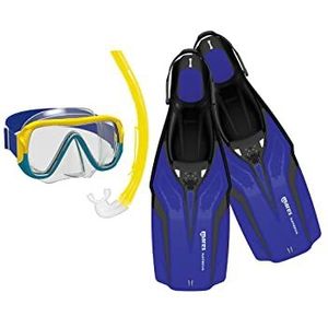 Nateeva Keewee Jr Snorkelmasker en zwemvliezen, set bestaande uit masker, mondstuk en snorkelvinnen voor kinderen en jongens, blauw, XS