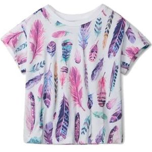 Hatley Geplooid Slouchy T-shirt voor meisjes, aquarel veren, 2 jaar