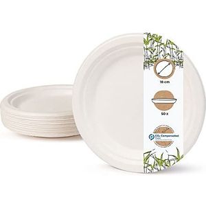 GREENBOX Milieuvriendelijk bagasse servies wegwerp I 50 stuks suikerriet borden wit rond gebleekt 18 cm I Bio wegwerpservies dinerborden wegwerpborden partyborden wegwerpborden wegwerpservies