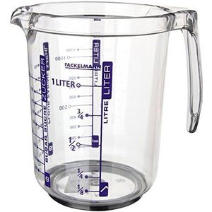 Fackelmann Profi maatbeker 1 liter, meetbeker met schaalverdeling en meeteenheden, doorzichtige kannen met afmetingen voor olie, rijst, suiker, water en meel (Kleur: transparant), Aantal: 1