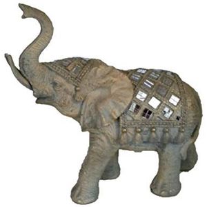 DRW Gouden olifant van hars met spiegels in de mantel, 23 x 10 x 20 cm