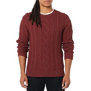 Amazon Essentials Heren lange mouwen 100% katoen visser kabel ronde hals trui, oxblood, medium