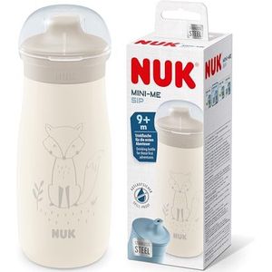 NUK Mini-Me Sip Peuterbeker 9+ maanden | 300 ml | roestvrijstalen waterfles voor kinderen | lekvrije geharde tuit | onbreekbaar | beige vos
