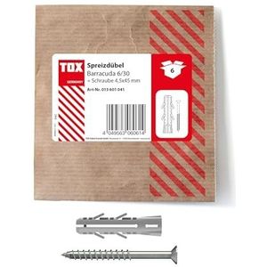 TOX Barracuda expansieplug 6x30 mm + schroef, plug met zeer hoge hechtingswaarden voor massieve baksteen en beton, 6 stuks in hersluitbare en milieuvriendelijke papieren verpakking, 013601041