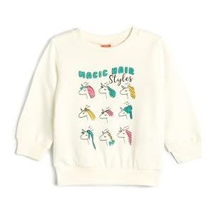 Koton Babygirls sweatshirt met lange mouwen en ronde hals, katoen, bedrukt detail, zachte binnenkant, ecru(010), 2-3 jaar