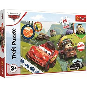 Trefl - Cars, Happy Cars - Puzzle 24 Maxi - 24 Grote Stukken, Kleurrijke Puzzels met Disney Figuren Cars 3, Creatief entertainment, Plezier voor kinderen vanaf 3 jaar