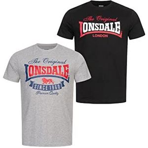 Lonsdale Gearach T-shirt voor heren, normale pasvorm, dubbele verpakking, Marl Grijs/Zwart, 4XL