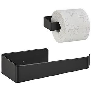 Relaxdays toiletrolhouder zelfklevend - wc rol houder zwart - toiletpapierhouder muur