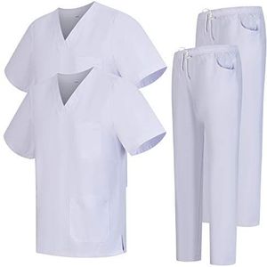 MISEMIYA Uniform Scrub Set Unisex Bz-2-6801-6802, Set van 2, Wit, Maat XXL