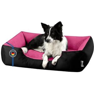 BedDog® hondenmand LUPI, vierkant hondenkussen, grote hondenbed, hondensofa, hondenhuis, met afneembare hoez, wasbaar, XL, zwart/pink