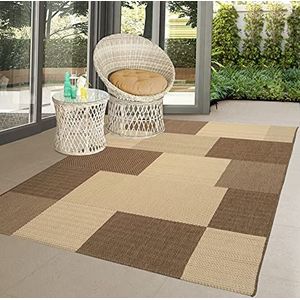 the carpet Mistra - robuust outdoor tapijt, modern, weerbestendig en uv-bestendig, voor balkon, terras en serre, maar ook geschikt voor keuken of eetkamer, geruit, bruin, 80 x 200 cm