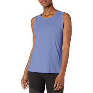 Core 10 Zachte Pima Katoen Stretch Volledige Dekking Yoga Mouwloos Tank Shirt, Gebleekt Blauw, 12-14