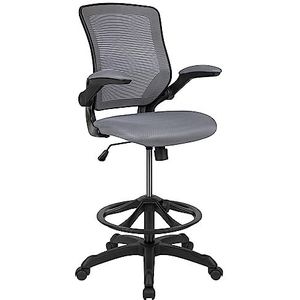 Flash Furniture Grünkohl, ergonomische tekenstoel met gemiddelde rugleuning, netweefsel, verstelbare voetring, opklapbare armleuningen, donkergrijs