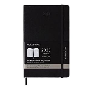 Moleskine 12 maanden per week notebookkalender 2023, Pro Large/A5, 1 waar = 2 pagina's, verticaal, kolommen voor notities, harde kaft, zwart