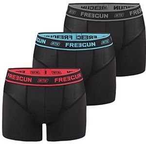 FREEGUN Boxershorts voor heren, duurzaam, boxershort voor heren, actief, aangenaam en vervormt niet, 3 stuks, zwart., XL