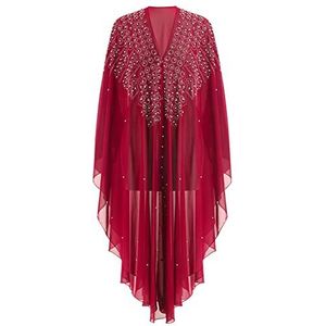 Muslim Dress for Women, Kaftan Abaya Dress Chiffon Hooded Batwing Sleeved Beaded Embroidered Kaftan Dress with Hooded Modern Elegant Dubai Moroccan Caftan Arabic Party Wear Red-Circles One Size