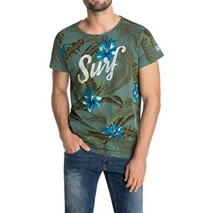 ESPRIT Heren met artwork/print T-shirt, groen (Shrubland 292), XL