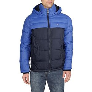 Tommy Hilfiger Pufferjack met capuchon voor heren, Koninklijk blauw kleurblok, XL