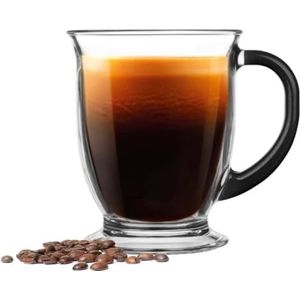 Glasmark KROSNO 1992 Kubas Koffieglazen Set van 6 stuks met Zwarte Handgreep Cappuccino IJskoffie Glazen Bekers Vaatwasserbestendig 6x400 ml