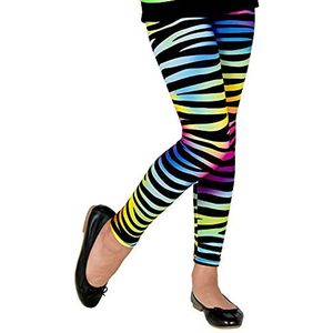 Widmann 29396 29396 leggings voor kinderen, jaren 80, tijgerprint, neonbont, 80s, dierenprint, discokoorts, badknop, strepenpatroon, themafeest, carnaval, meisjes, meerkleurig, 128 cm / 5-7 jaar