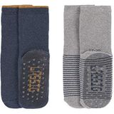 LÄSSIG Unisex kinderen anti-slip sokken set van 2 / blauw grijs maat 19-22