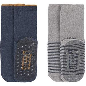 LÄSSIG Unisex kinderen anti-slip sokken set van 2 / blauw grijs maat 19-22