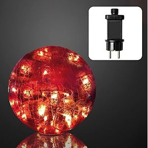 hellum LED decoratieve glazen bol barstlook rood Ø 25 cm 24 LEDs rood Outdoor voedingskabel 5 m, 59 lm, transparante buitentransformator