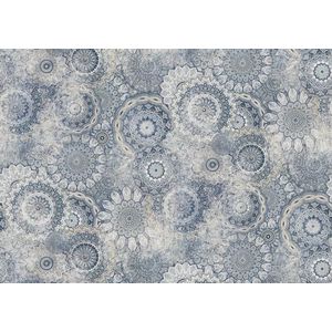 Rasch Behang 363036 - Fotobehang op vlies met bloemige cirkels in lichtblauw, blauwgrijs en wit uit de collectie Magicwalls - 3,00 m x 4,24 m (L x B)