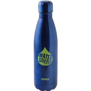 COMIX - Drinkfles met luchtdichte schroefsluiting, dubbelwandig met vacuüm-isolatie, van voedselveilig 304 roestvrij staal, BPA-vrij, verkrijgbaar in geschenkdoos, inhoud 500 ml, blauw