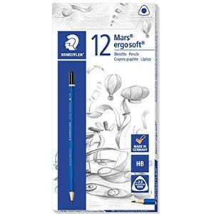 STAEDTLER 150-HB potlood Mars ergo soft hardheidsgraad HB, duimmes pen ca. 8 mm, antislip zacht oppervlak, 12 stuks in kartonnen etui