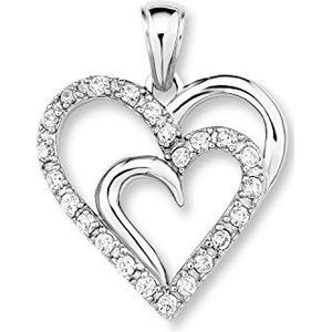 Amor Motivanhanger 925 sterling zilver dames hanger, met synthetische zirkonia, zilver, hart, wordt geleverd in sieradendoosje, 2023035, Eén maat, Sterling zilver, Zirkonia