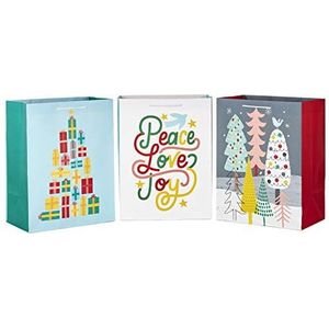 Hallmark Diverse Kerst Extra Grote 17"" Gift Bags, 3 Designs Bomen, Jumbo, Heldere en Vette Bundel