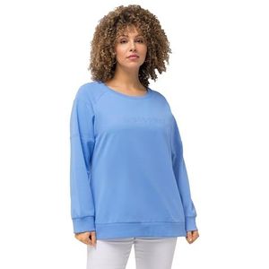 Ulla Popken, Dames grote maten, raglan-sweatshirt met borduursel in dezelfde kleur, blauw, 62-64