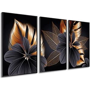 DekoArte - Schilderij Decoratie moderne woonkamer STYLE FLOWERS 50x70 cm x3 stuks - Inclusief schilderijen met zwarte lijst