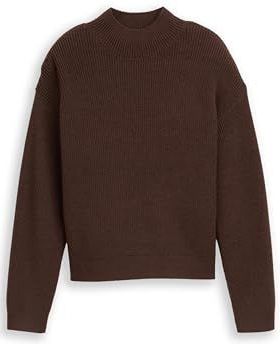 Tom Tailor - Gebreide Trui - Soft Chocolate Brown - Met Ribboorden