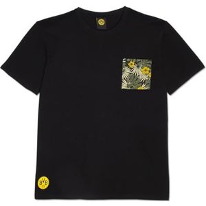 Borussia Dortmund BVB T-shirt Flora - Officieel fanartikel, zomercollectie, bloemenpatroon, 100% katoen, geel BVB-embleem maat L, zwart, L