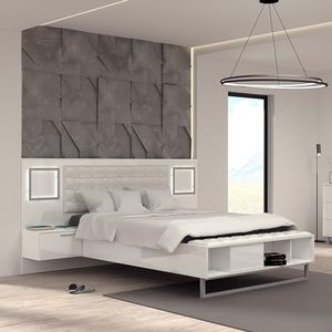 Forte Sirius Crown Bed + 2 nachtkastjes met 2 laden, houtmateriaal, wit/wit hoogglans, b x h x d: 247 x 119,7 x 224,7 cm