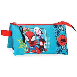 Marvel Spidey Team Up pennenetui, drievoudig, blauw, 22 x 12 x 5 cm, polyester, Rosa Roja, Drievoudige etui