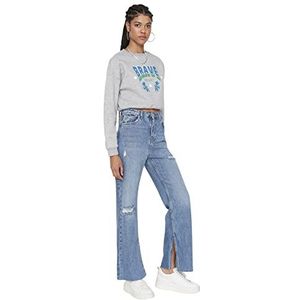 Trendyol Jeans High Wish Leg jaren 90 jeans met blauwe kant, Blauw, 36