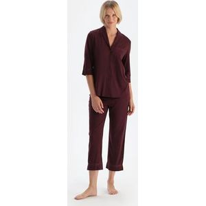 Dagi Dames Bordeaux Pitching Detailed Pocket Combed Modal Shirt Broek Pyjama Set, 2XL, bordeaux, XXL