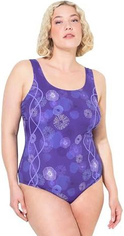 Ulla Popken - Badpak - Lila - Grote Maten - Plus Size - Kwallenpatroon