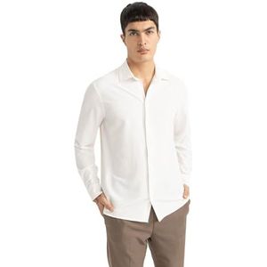DeFacto Vrijetijdshemden en klederdrachthemden voor heren, klassiek herenoverhemd, wit, S
