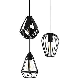 EGLO Hanglamp Distaff, 3-lichts pendellamp, eettafellamp van zwart metaal, lamp hangend voor woonkamer, E27 fitting, Ø 34 cm