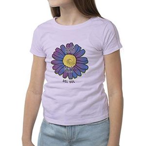 Del Sol Jeugd Meisjes Crew Tee - Oopsy Daisy, Lila T-Shirt - Veranderingen van zwart & groen in levendige kleuren in de zon - 100% gekamd, ringgesponnen katoen, korte mouw - maat YXS