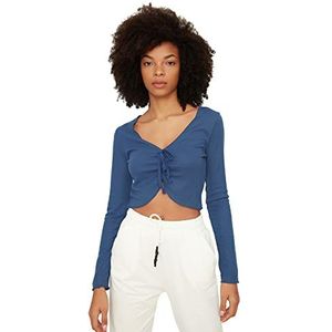 Trendyol Dames Indigo Shutter Gedetailleerde Gebreide Blouse, S