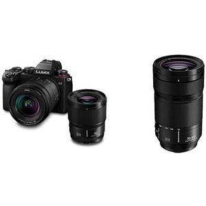 Panasonic LUMIX S DC-S5KCE-EG Allround cameraset met lenzen S-R2060 (20-60 mm, F3.5-5.6) en S-S50 (50 mm, F1.8), zwart & Panasonic S-R70300E Lumix 70-300mm F4.5-5.6 Macro O.I.S Camera Lens, Zwart